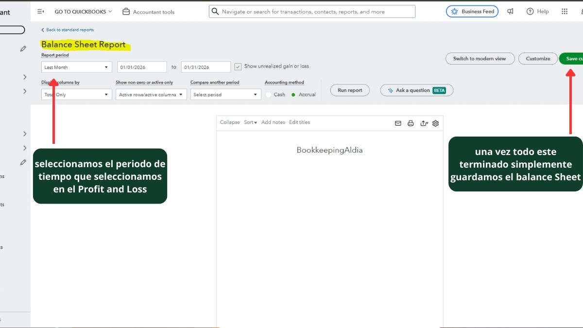 Captura de un Balance Sheet listo para ser incluido en el paquete de cierre