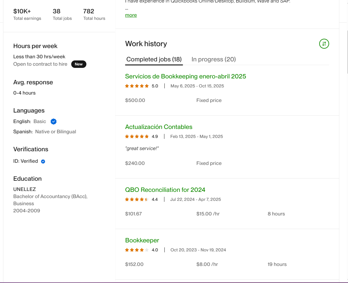 Historial de trabajos de Johan Garcia en Upwork