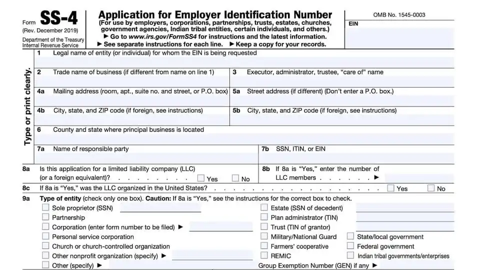 Form SS-4 para solicitar EIN para LLC no residente